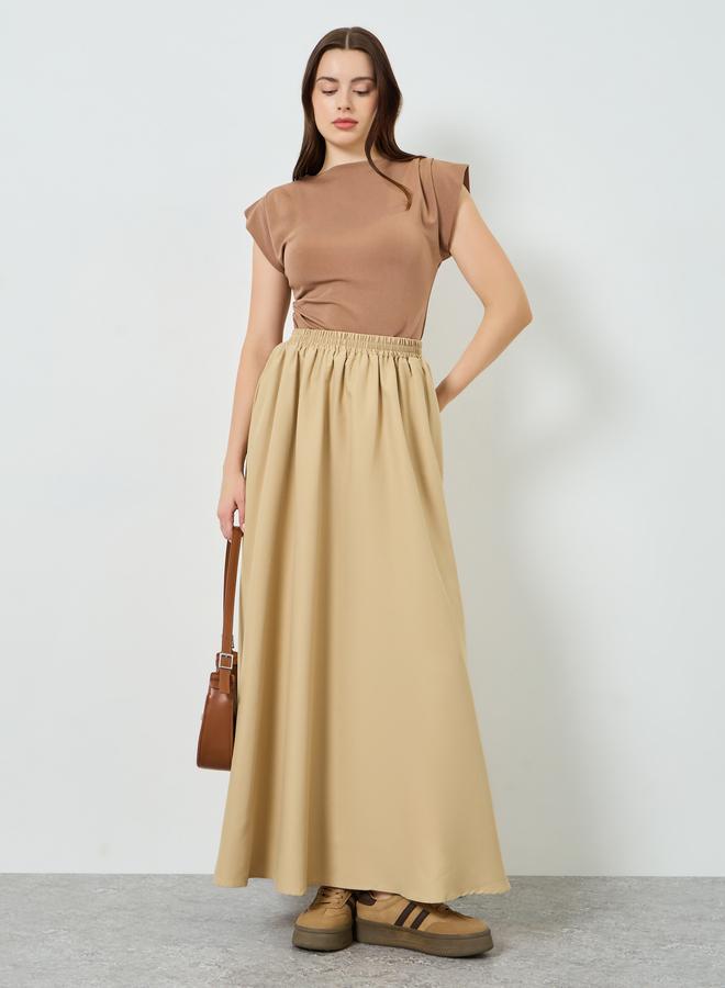 Styli Women Khaki Solid A-Line Maxi Skirt - Image 4